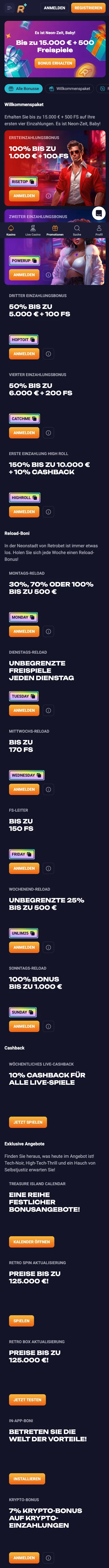Mobile Erfahrung im Browser – RetroBet